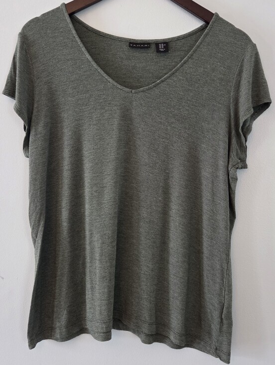 Tahari Tops - Tahari Olive Green V-Neck Short Sleeve Shirt Size XL